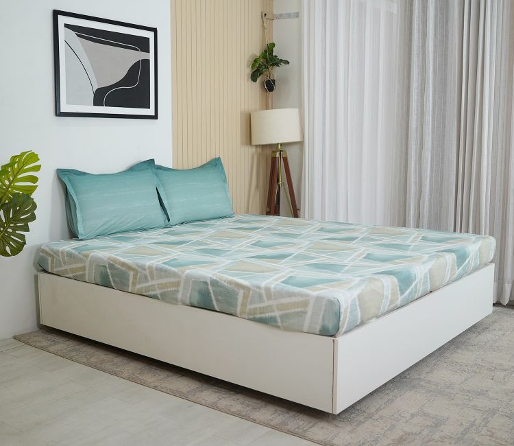 Criss Cross 144 TC Flat Pure Cotton King Size Bedsheet With 2 Pillow Covers (Blue) Bed Sheet | cotton bedsheets online | bed sheet design | Buy Bedsheets Online in Bangalore, Delhi, Hyderabad, Mumbai, kolkata, chennai, pune, ahmedabad