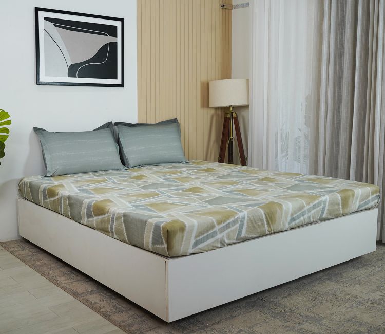 Criss Cross 144 TC Flat Pure Cotton King Size Bedsheet With 2 Pillow Covers (Grey) Bed Sheet | cotton bedsheets online | bed sheet design | Buy Bedsheets Online in Bangalore, Delhi, Hyderabad, Mumbai, kolkata, chennai, pune, ahmedabad