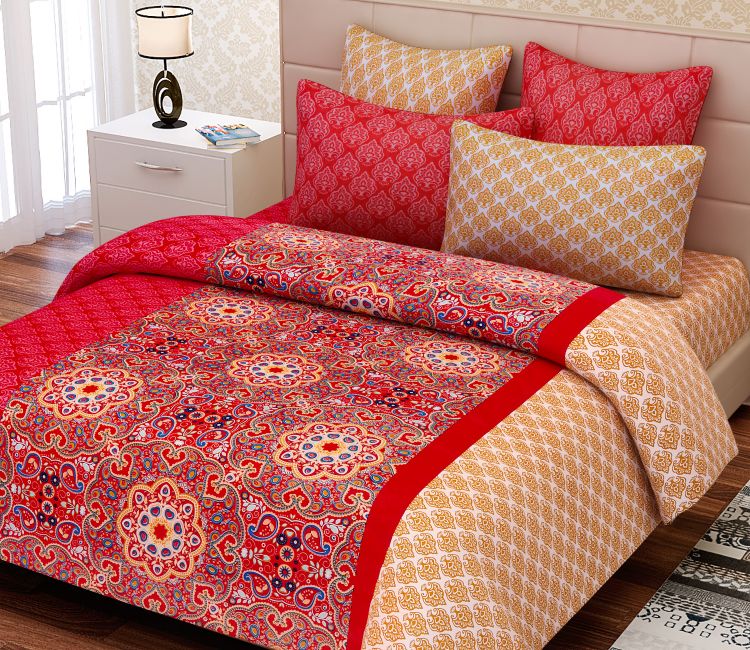 Cotton Double Red Abstract Pattern Bedsheet with 2 Pillow Covers Bed Sheet | cotton bedsheets online | bed sheet design | Buy Bedsheets Online in Bangalore, Delhi, Hyderabad, Mumbai, kolkata, chennai, pune, ahmedabad
