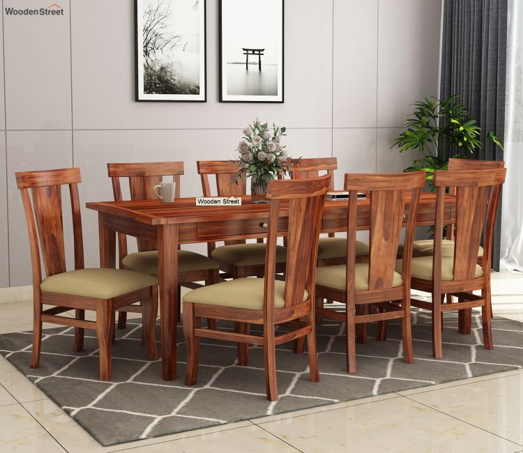 Mcbeth Storage 8 Seater Dining Set (Honey Finish)