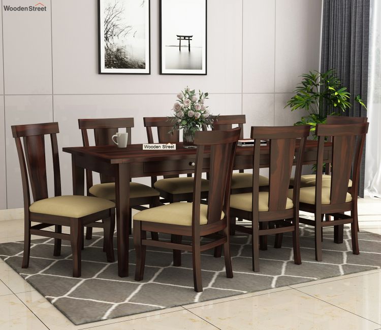 Mcbeth Storage 8 Seater Dining Set (Walnut Finish)