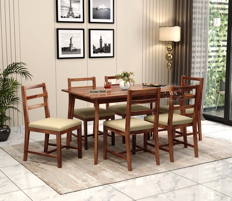 Buy Sheesham Wood 6 Seater Dining Table Set In Honey Finish - Wooden Street