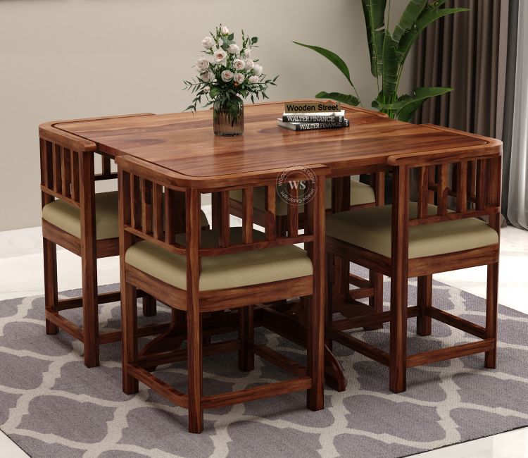Buy Sheesham Wood 4 Seater Dining Table Set With Cushioned Chairs in Honey Finish - WoodenStreet