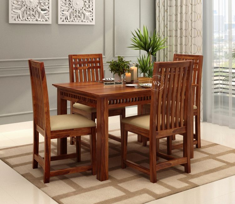 Buy Sheesham Wood Dining Table Set 4 Seater in Honey Finish - Wooden Street