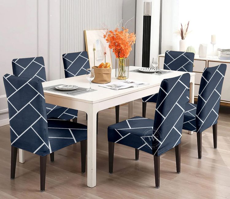 Looma Printed Polyester Spandex Chair Cover - Set of 6 (Indigo Blue)