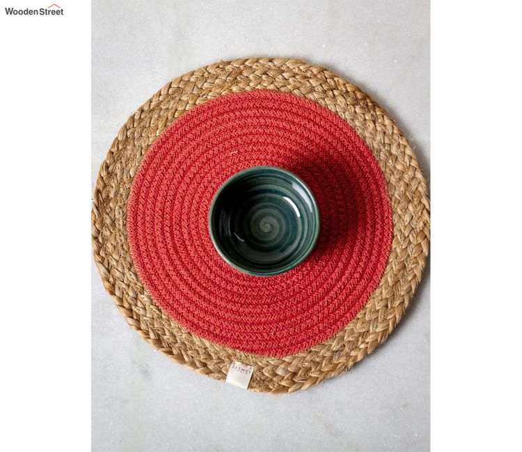 Multicolor Set of 4 Coral Round Jute and Cotton Placemat
