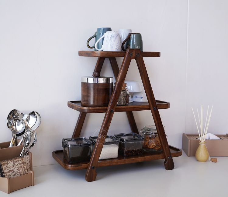 Kitchen Rack Design Saira 3 Tier Solid Wood Kitchen Stand With Open Storage In Teak Finish
