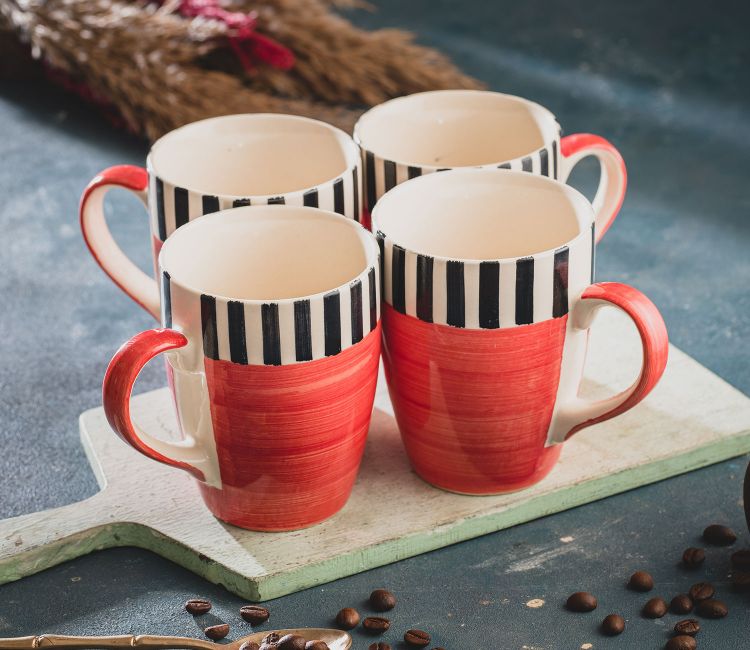 Set of 2 Red Carnival Ceramic Hand Painted Large Coffee Mugs Set of 2 Red Carnival Ceramic Hand Painted Large Coffee Mugs