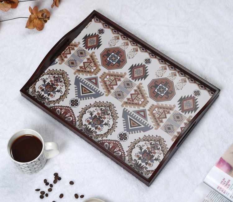 Folk Ornament Teak Wood Multipurpose Serving Tray snack serving tray - wooden tray online | Serveware in Delhi, Pune, Hyderabad