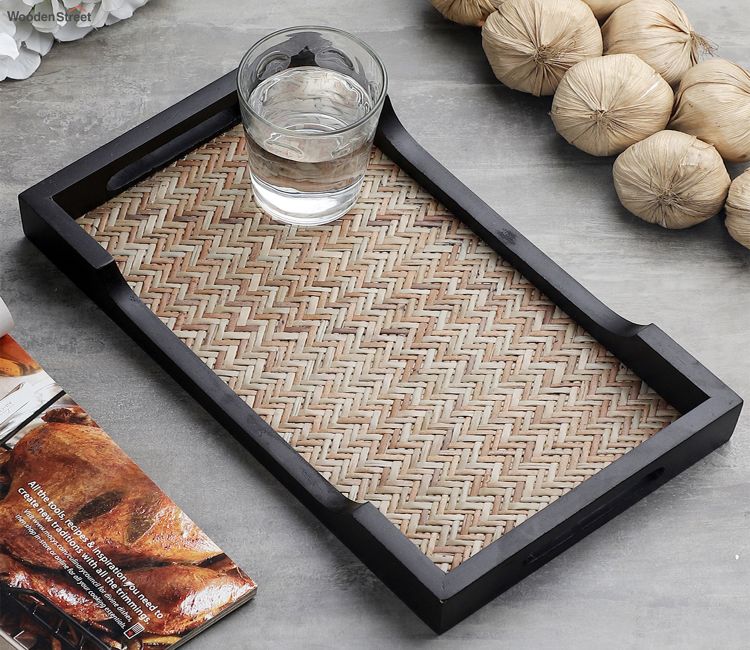 Ethnic Bamboo Woven Small Wooden Tray serving tray - kitchen trays | Serveware in Delhi, Pune, Hyderabad