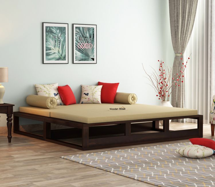 Bacon 3 Seater Divan Cum Bed with Mattress (King Size, Walnut Finish)