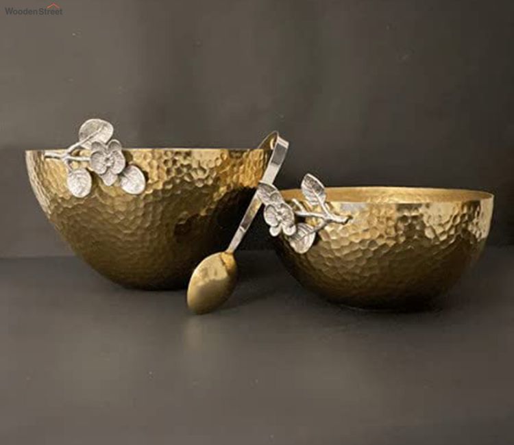 Stylish Metal Serving Bowl and Tong melamine bowls | ice cream bowls | corelle bowls