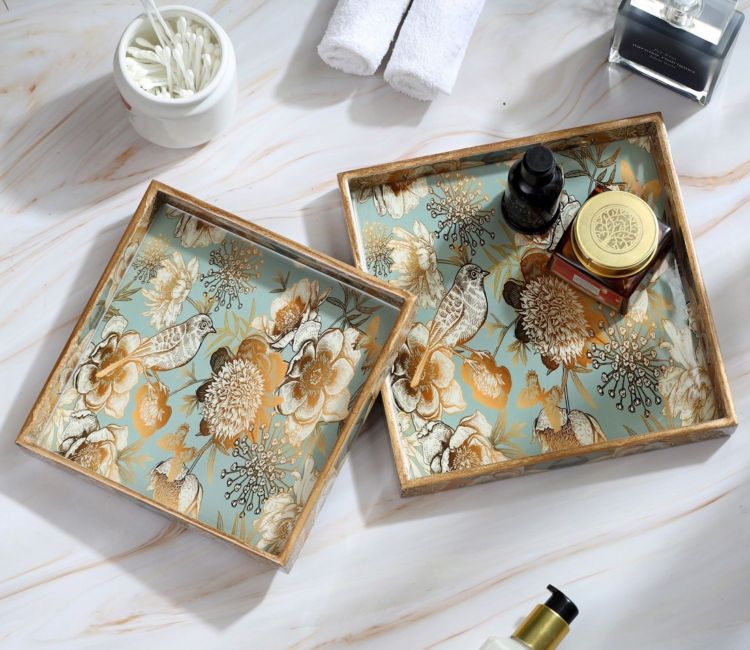 Kilim Wooden Tray With Storage