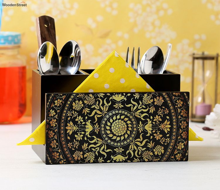 buy wooden cutlery holder for dining table online in india | cutlery holder