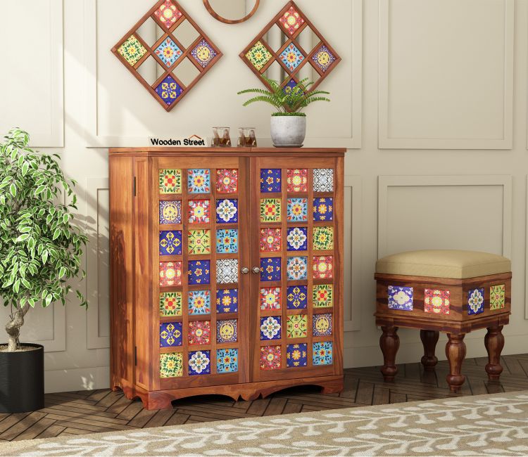 Boho Bar Cabinet (Honey Finish)