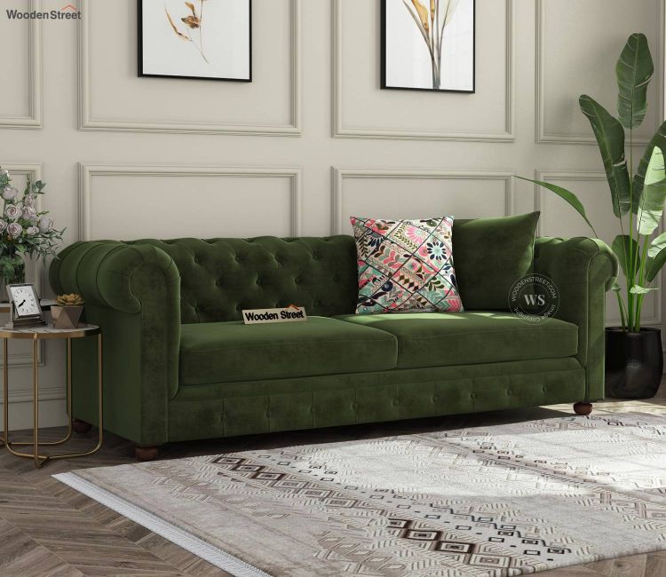 Henry 3 Seater Sofa (Velvet, Dark Olive Green) Henry 1 Seater latest Sofa set design 2021
