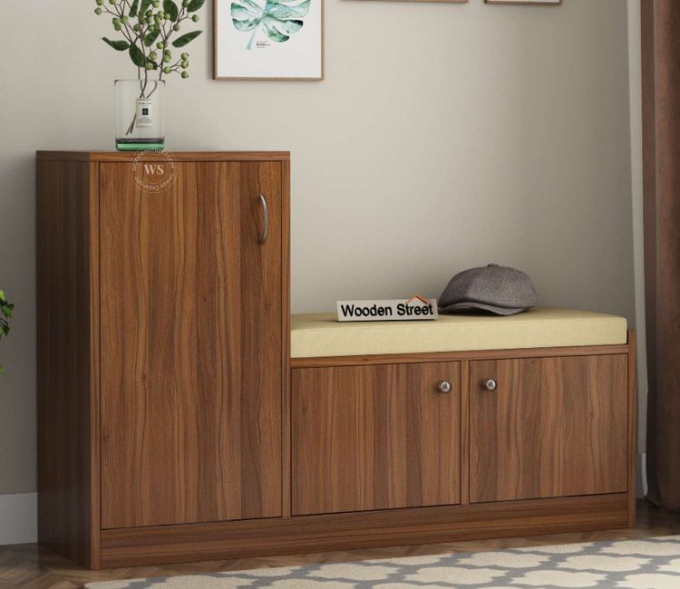 Engineered Wood 16 pair wooden shoe stand with seat online at low prices