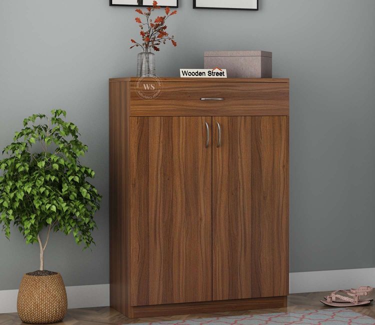 Modern Shoe Rack Design With Doors - Arden 14 Pair Engineered Wood Shoe Cabinet With Drawer in Exotic Teak Finish | Buy Shoe Rack Online at Wooden Street