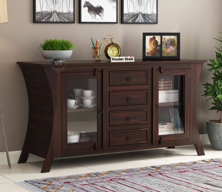 Buy Storage Cabinet Online | Reveka Sheesham Wood Sideboard and Cabinets (Walnut Finish)