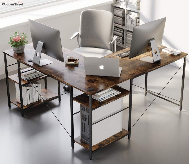 L Shaped Desk with Shelves and Reversible Corner Computer Desk Buy L shape study table | corner pc desk online in mumbai, hyderabad, pune
