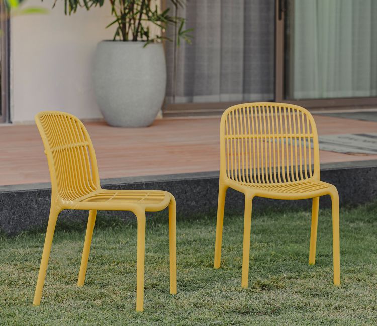 Barrova All-Weather Outdoor Chair in Durable PP- Set of 2 (Yellow)