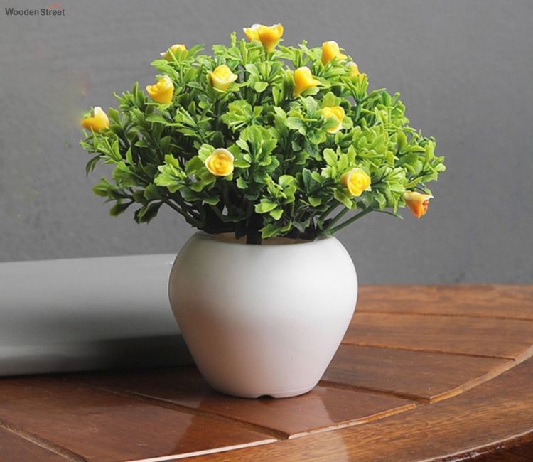 Artificial Mini Bush with Green Leaves and Yellow Flowers