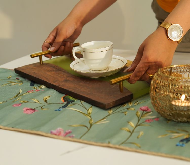 Bird on Branch Printed Cotton Table Runner (Teal, 13 x 72 Inches) Blue Stripes Velvet Printed Table Runner (72 x 14 inches)