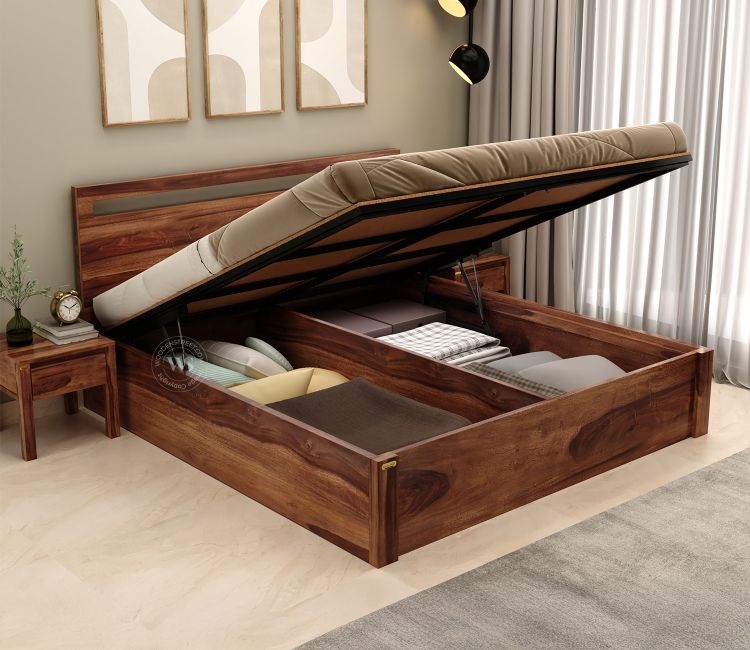 King size bed with storage for bedroom,sheesham wood hydraulic bed online price in Bangalore, Chennai &amp; Hyderabad