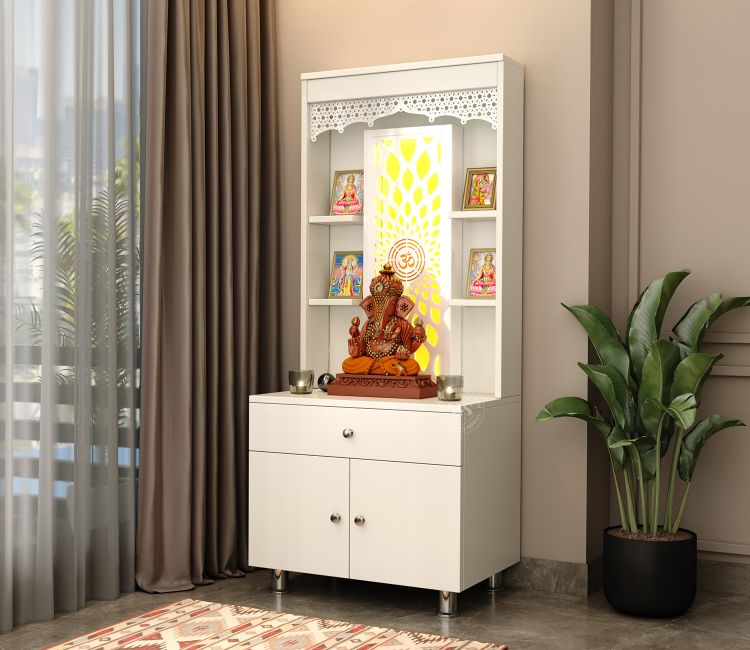 Vidyut engineered wood mandir design with lighting