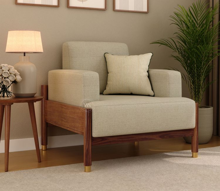 Kairav Modern 1 Seater Wooden Sofa with Premium Upholstery (Cottage Ivory) Kairav Modern 1 Seater Wooden Sofa with Premium Upholstery (Cottage Ivory)