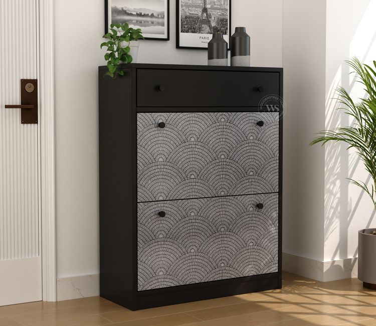 Kazen Engineered Wood Shoe Rack with Tilt Out Mechanism (Scallop Pattern)