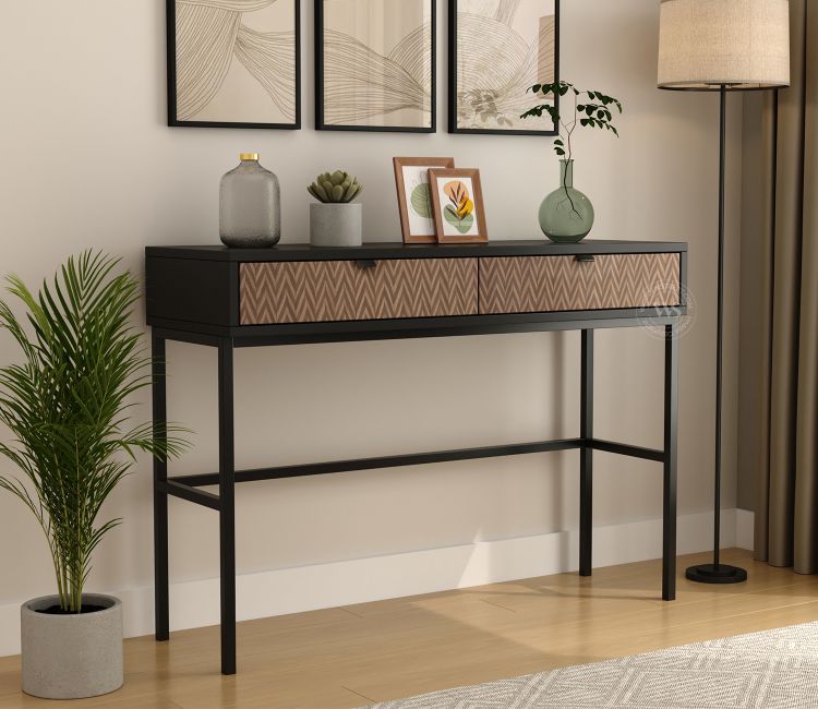 Aurean zigzag brown console table - designer hallway table