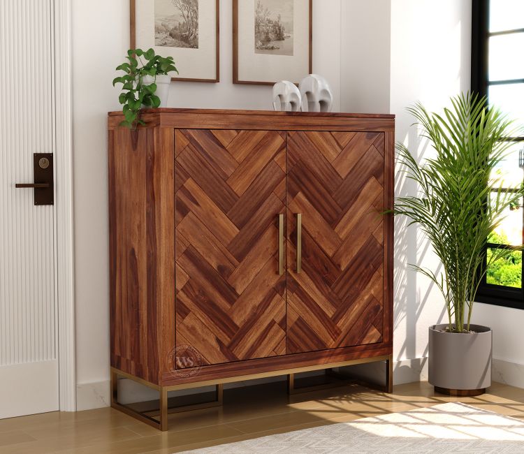 Buy shoe rack with 2 doors Online in Honey Finish For Home - Woodenstreet
