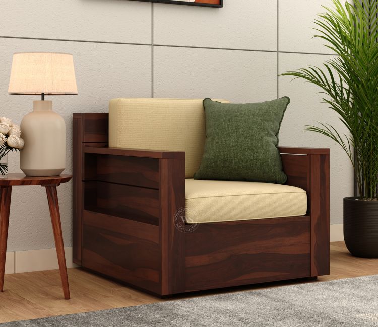 Marriott 1 Seater Wooden Sofa (Walnut Irish Cream) Marriott 1 Seater Wooden Sofa Walnut Finish