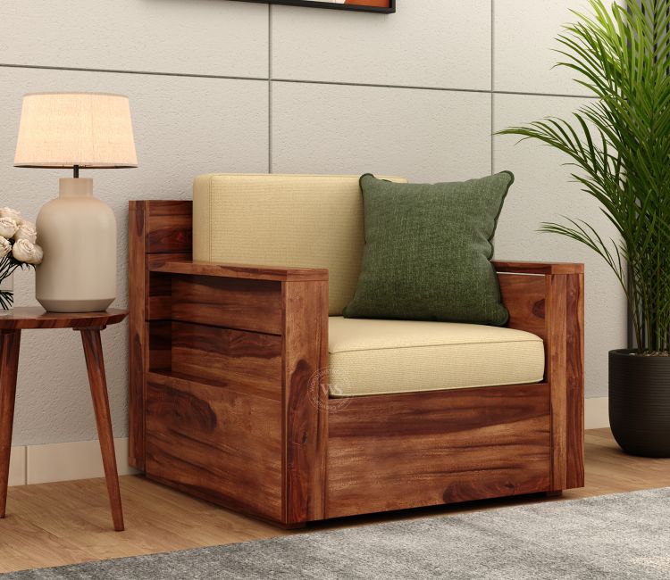 Marriott 1 Seater Wooden Sofa (Honey Irish Cream) Sofa Single Seater Online India, buy sofa design couch furniture low price india