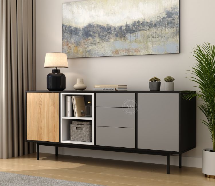 Maven Modern Cabinet and Sideboard with Metal Base (Engineered Wood, Santana Pattern)