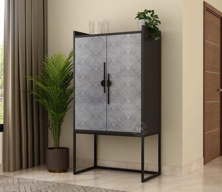 Mirella Modern Bar Cabinet with Textured Premium HDMMR Front (Scallop Pattern)