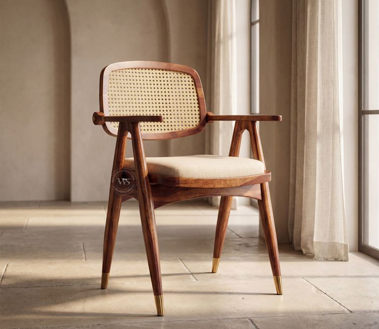 Adira Sheesham Wood Arm Chair with Cane (Jade Ivory, Teak Finish)
