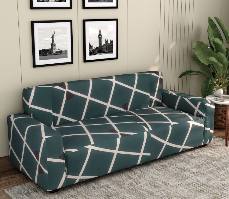 Misor Printed Polyester Spandex 3 Seater Sofa Cover (Teal)