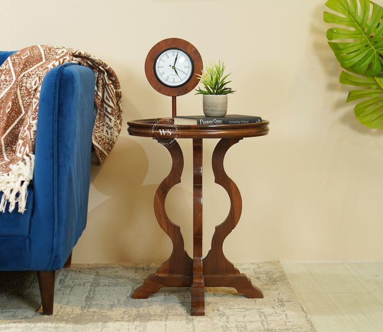 Ariv Sheesham Wood Round Side End Table in Teak Finish for Living Room or Bedroom