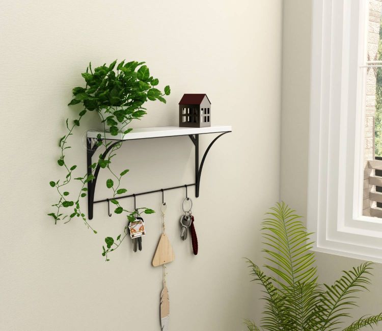 Hedwig Wall Shelf | Buy floating wall shelf with metal hooks