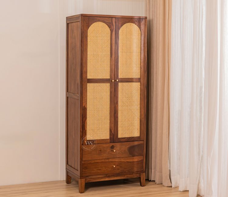 Riwayat Sheesham Wood Wardrobe design with Cane &amp; Brass Accent