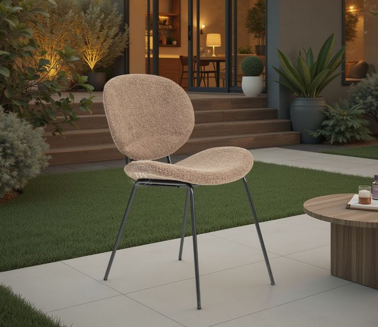Clouda Premium Upholstered Chair in Boucle Fabric (Brown)
