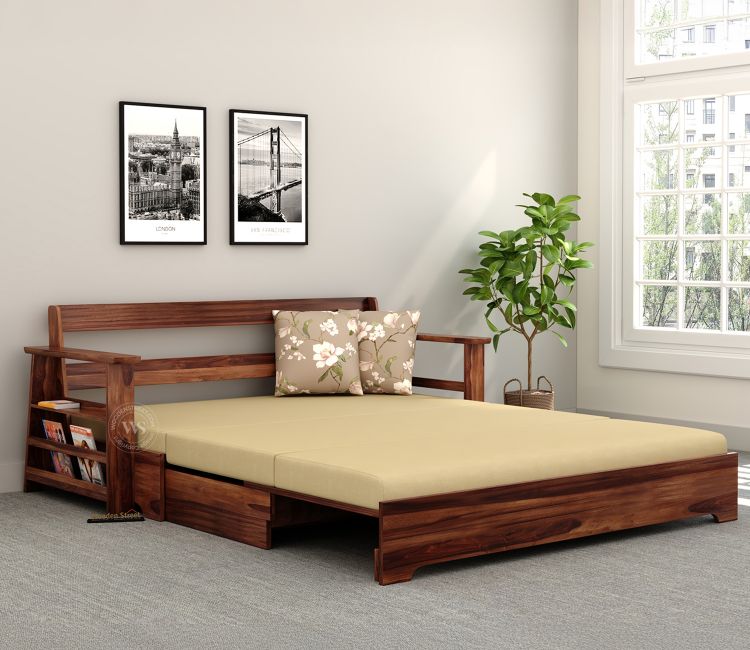 Della Solid Wood Sofa Cum Bed With Armrests | Latest Sofa Cum Bed Design With 36 months Warranty | Best Folding Sofa bed Price India