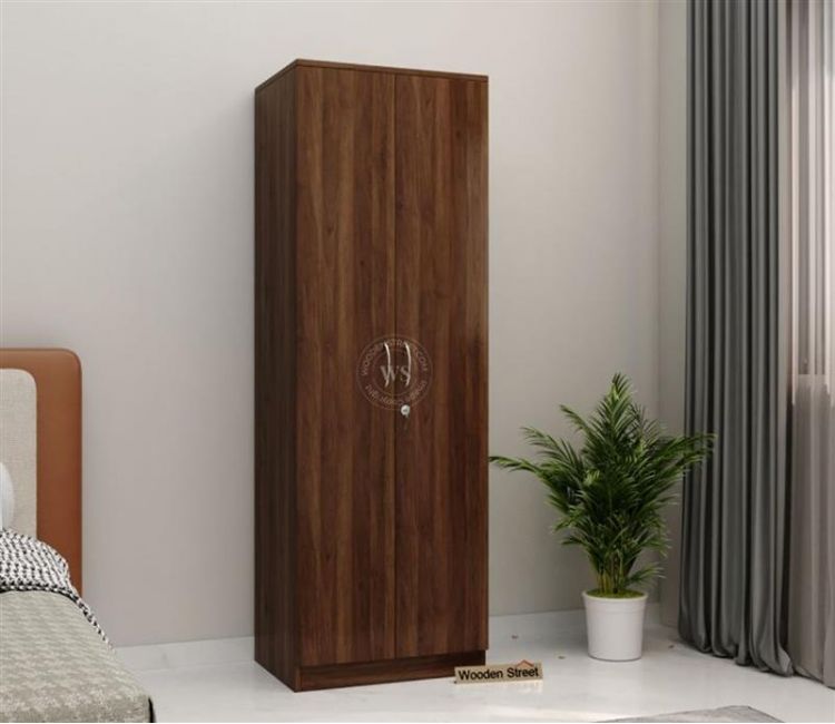Lillian 2 Door Wardrobe with Drawer Storage and Hanging Rod (Columbian Walnut Finish)