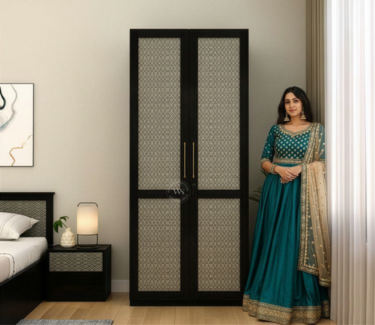 Tactica Engineered Wood Wardrobe with Textured MDF Accented Doors &amp; Drawer Storage (Trellis Pattern)