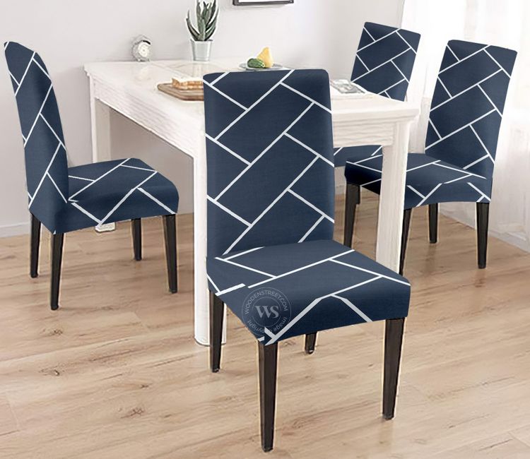 Looma Printed Polyester Spandex Chair Cover - Set of 4 (Indigo Blue)