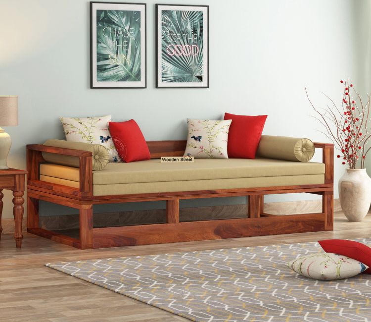 Bacon 3 Seater Divan Cum Bed with Mattress (King Size, Honey Finish)