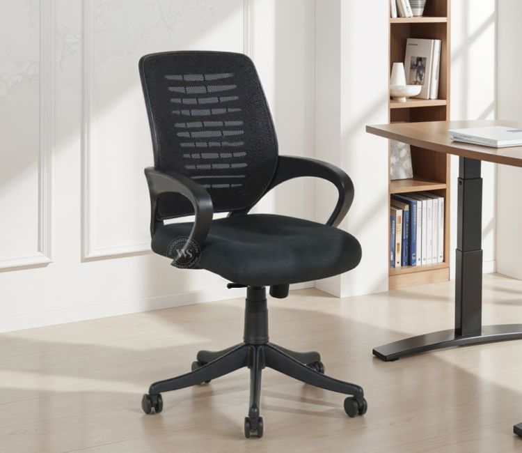 Leo Black Mid Back Ergonomic Office Chair with Tilting Mechanism - Affordable Office Chair Price