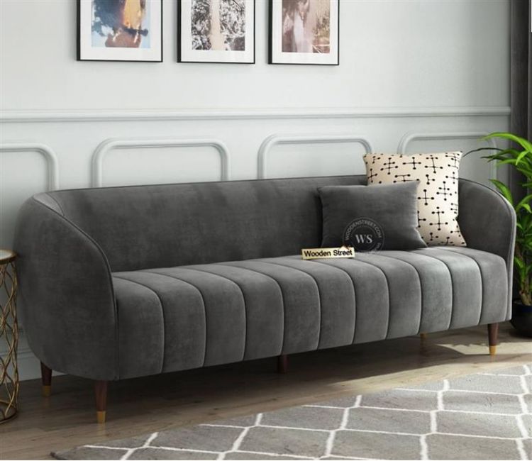 Eldric 3 Seater Sofa (Velvet, Graphite Grey) buy 3 Seater Velvet Fabric Sofa Set design price online